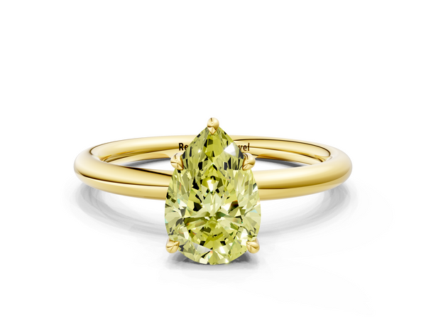 Yellow gold Fancy Yellow Pear Cut Diamond Solitaire Ring with Thin Band and Four-Prong Setting