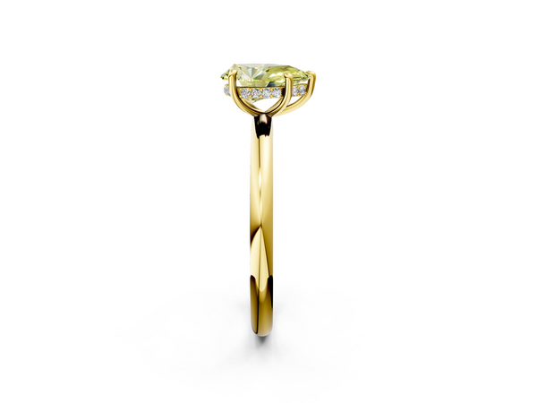 Yellow gold Fancy Yellow Pear Cut Diamond Solitaire Ring with Thin Band and Four-Prong Setting