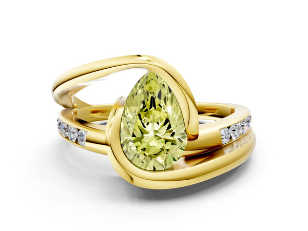 Yellow gold Fancy Yellow Pear Cut Solitaire Tension-Set Diamond Split Shank Ring