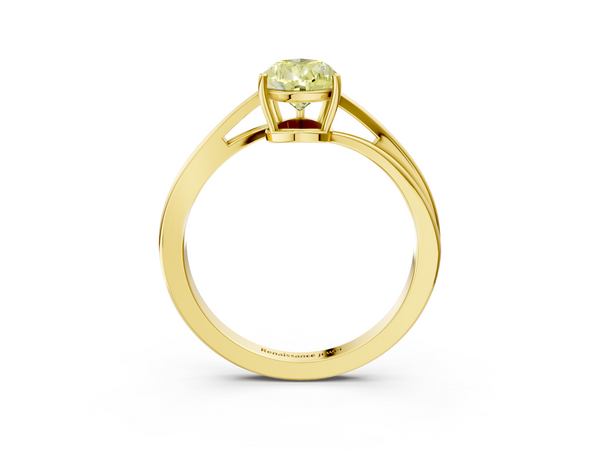 Yellow gold Fancy Yellow Pear  Cut Solitaire Twist Band Ring with Four-Prong Setting