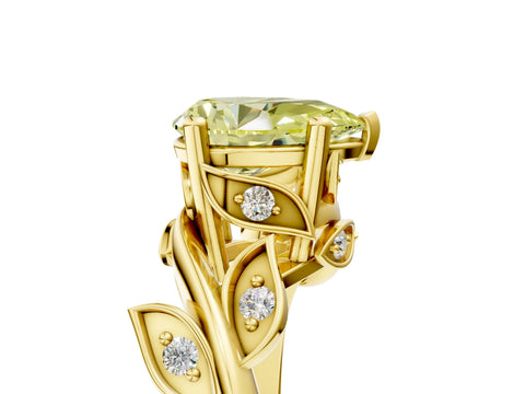 Yellow gold Fancy Yellow Pear Cut Solitaire Twist Engagement Ring with Leaf Accents and Prong Setting_17