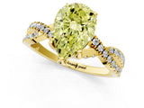 Yellow gold Fancy Yellow Pear Cut Solitaire Twist Pave Diamond Engagement Ring with Prong Setting_1