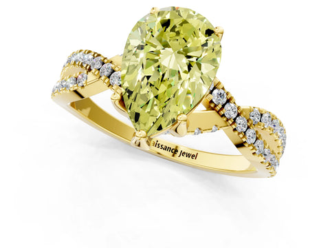 Yellow gold Fancy Yellow Pear Cut Solitaire Twist Pave Diamond Engagement Ring with Prong Setting_1