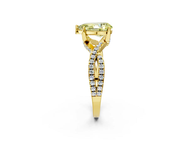 Yellow gold Fancy Yellow Pear Cut Solitaire Twist Pave Diamond Engagement Ring with Prong Setting