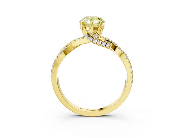 Yellow gold Fancy Yellow Pear Cut Solitaire Twist Pave Diamond Engagement Ring with Prong Setting