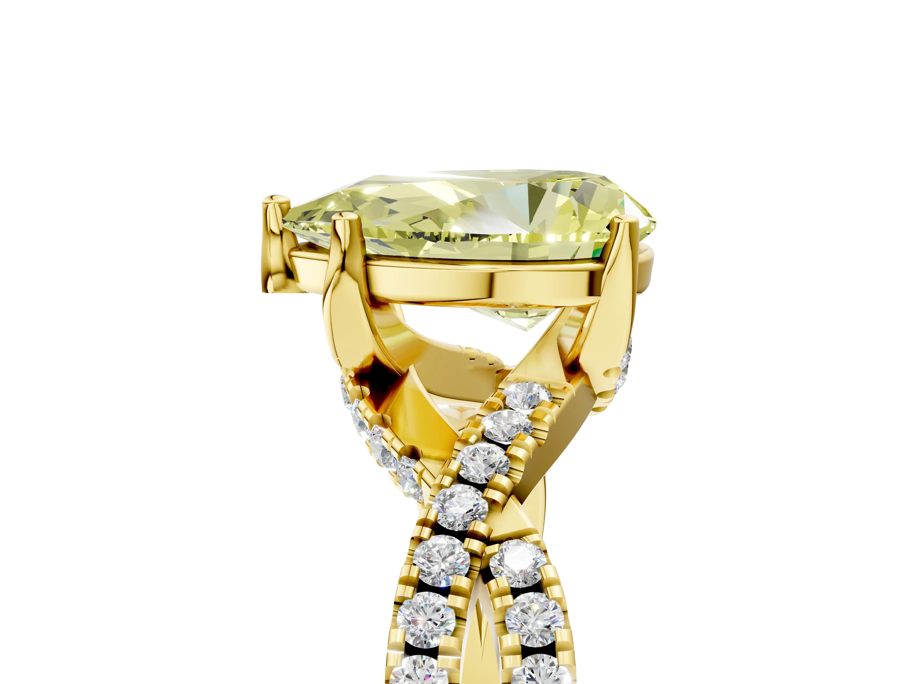 Yellow gold Fancy Yellow Pear Cut Solitaire Twist Pave Diamond Engagement Ring with Prong Setting_41