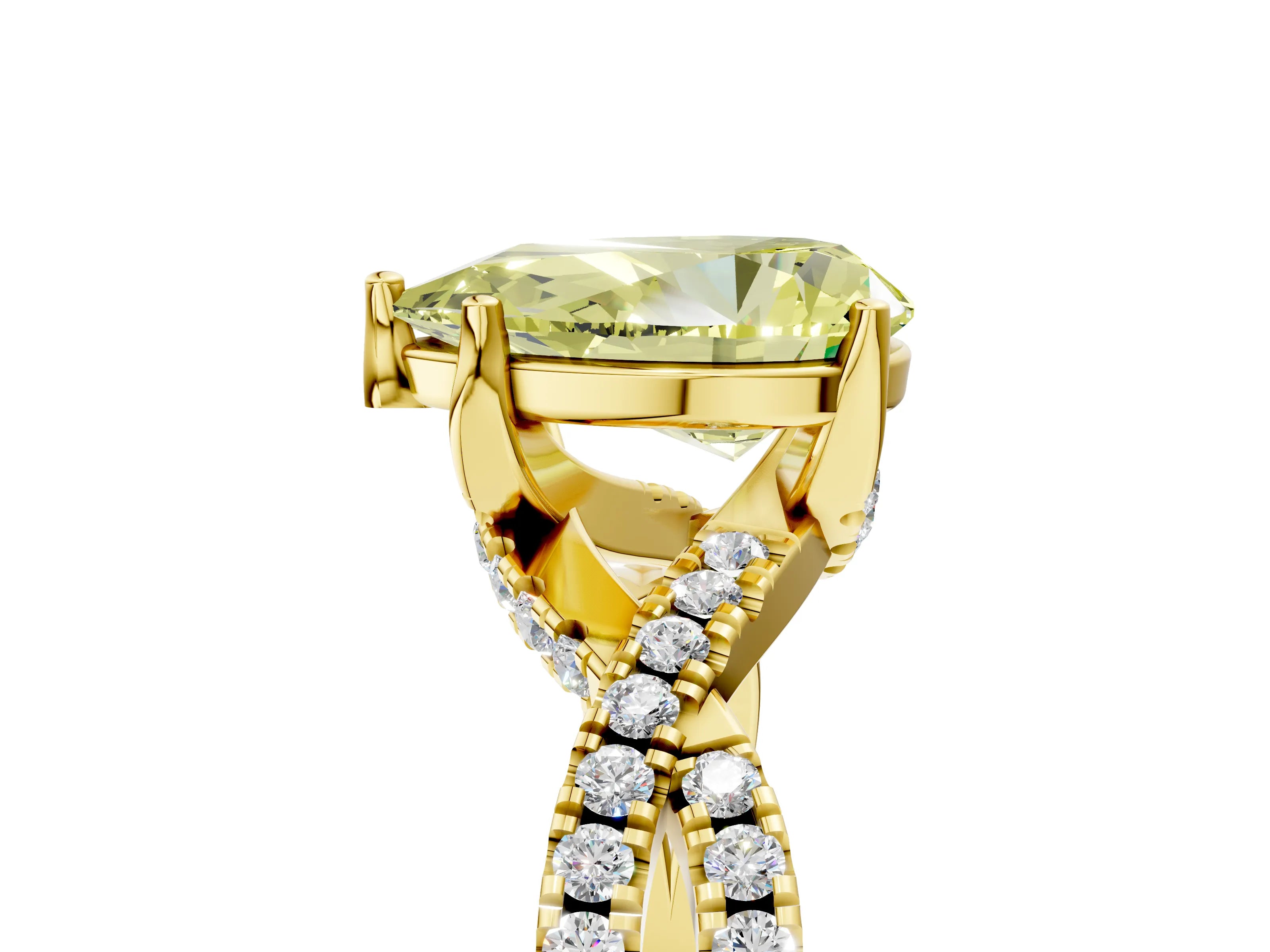 Yellow gold Fancy Yellow Pear Cut Solitaire Twist Pave Diamond Engagement Ring with Prong Setting_5