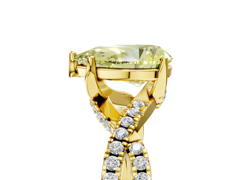 Yellow gold Fancy Yellow Pear Cut Solitaire Twist Pave Diamond Engagement Ring with Prong Setting_5