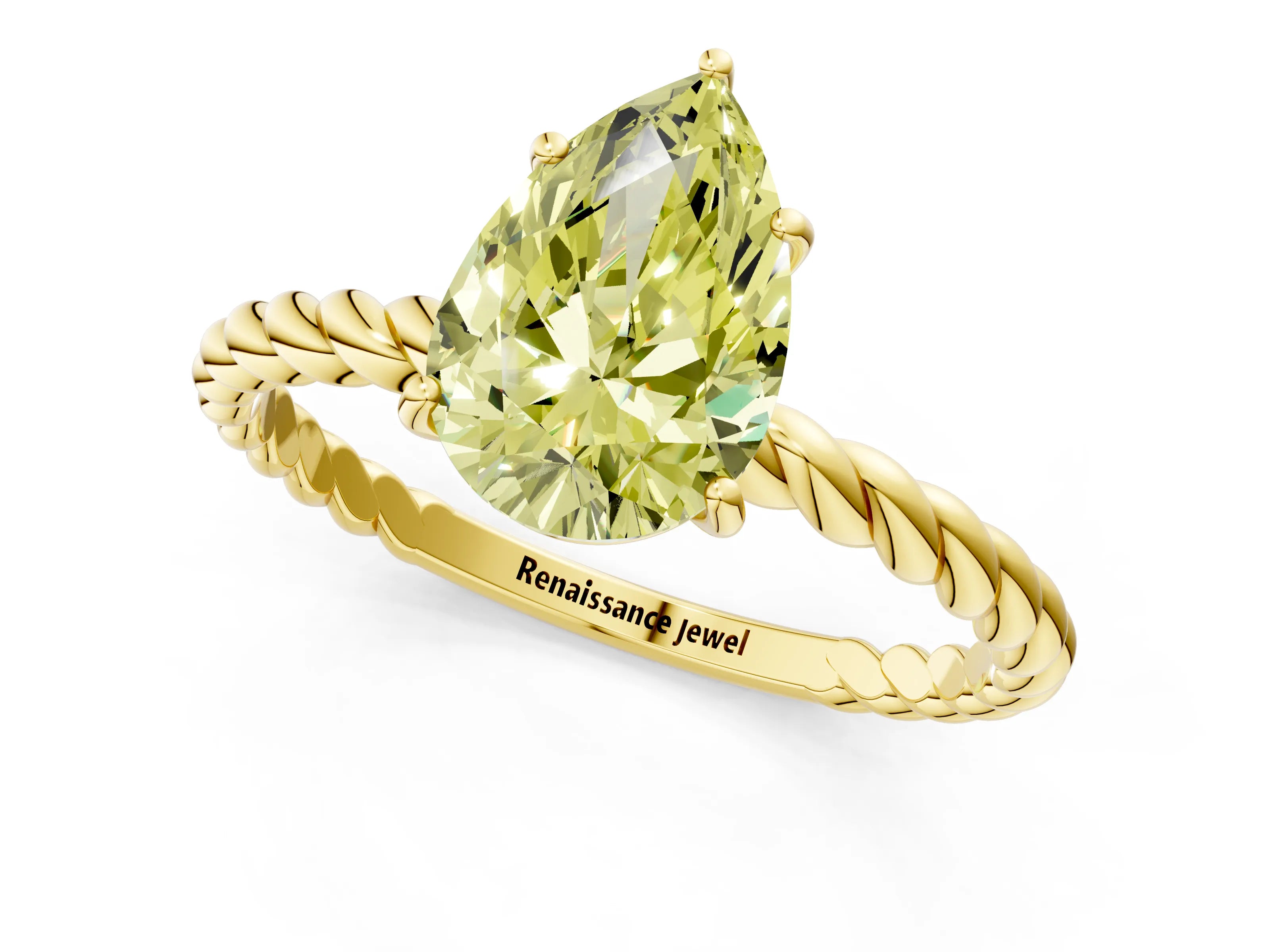 Yellow gold Fancy Yellow Pear Cut Solitaire Twisted Band 4-Prong Ring_1