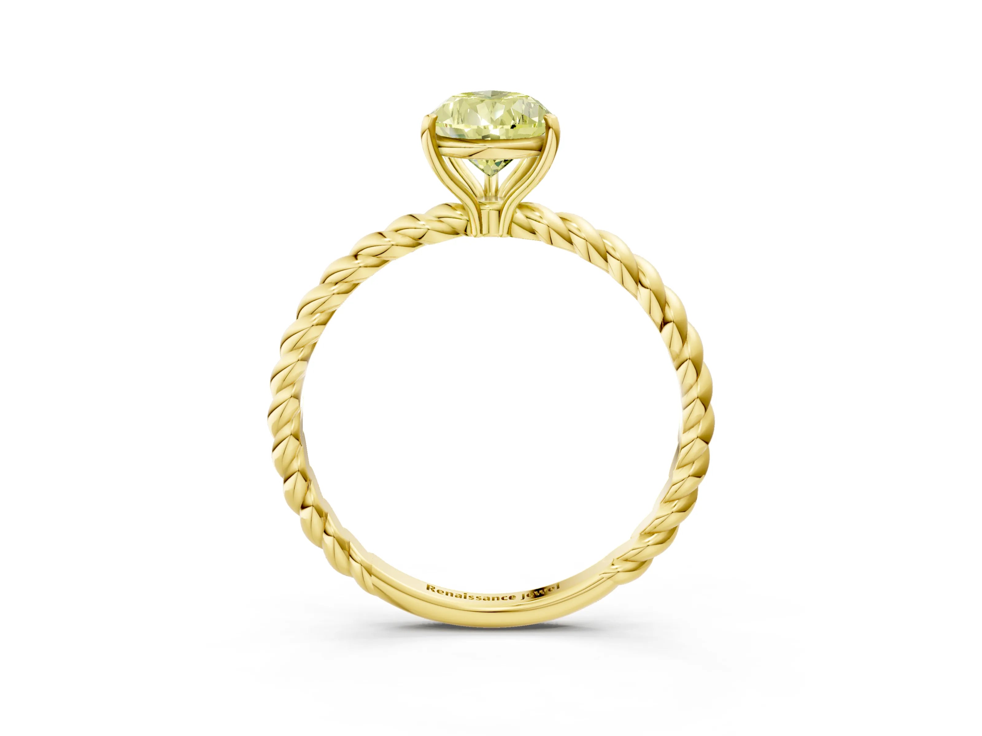Yellow gold Fancy Yellow Pear Cut Solitaire Twisted Band 4-Prong Ring_3