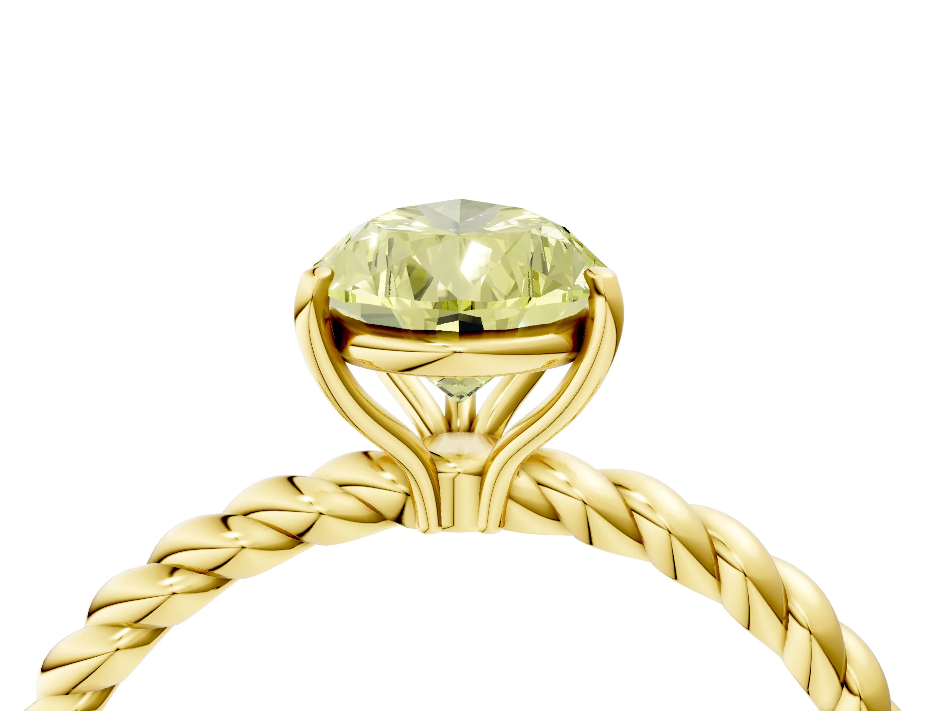 Yellow gold Fancy Yellow Pear Cut Solitaire Twisted Band 4-Prong Ring_4