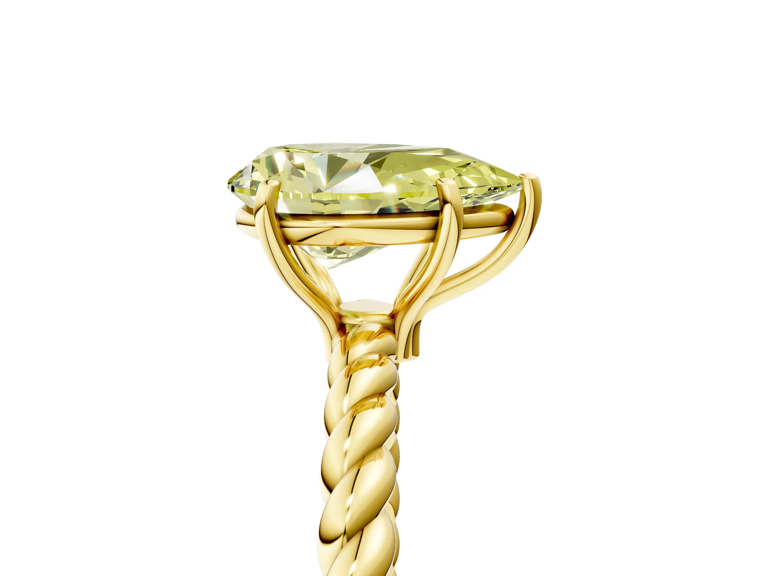 Yellow gold Fancy Yellow Pear Cut Solitaire Twisted Band 4-Prong Ring_5