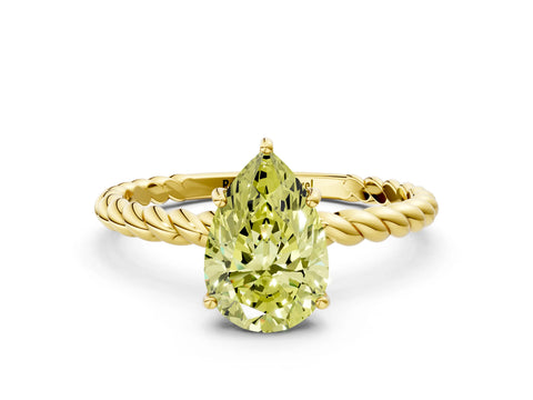 Yellow gold Fancy Yellow Pear Cut Solitaire Twisted Band 4-Prong Ring