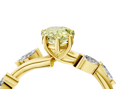 Yellow gold Fancy Yellow Pear Cut Solitaire Twisted Band Marquise Accent Prong Setting Ring_4
