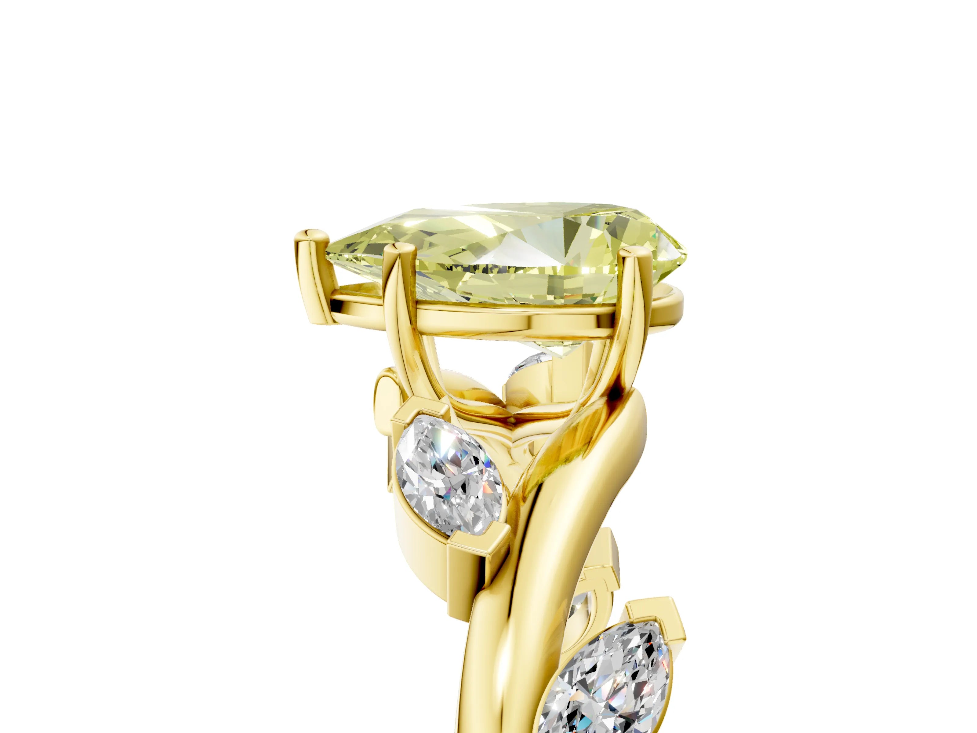 Yellow gold Fancy Yellow Pear Cut Solitaire Twisted Band Marquise Accent Prong Setting Ring_5
