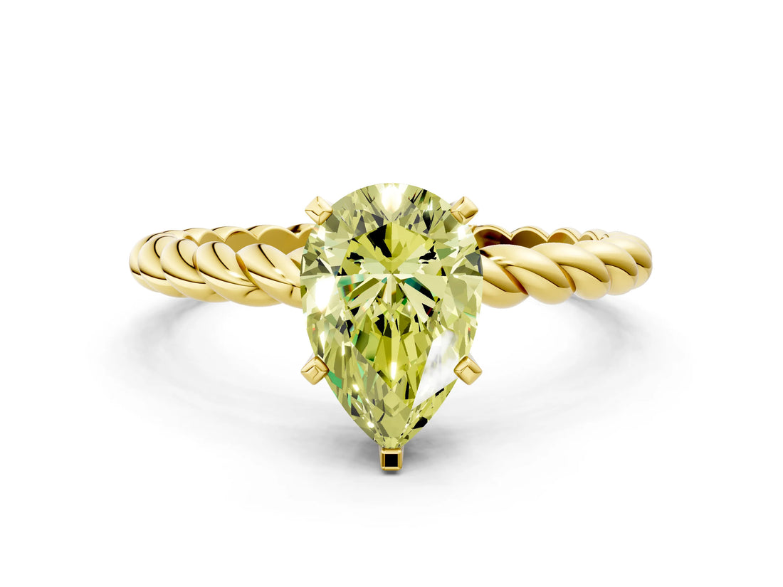 Yellow gold Fancy Yellow Pear  Cut Solitaire Twisted Band with Four-Prong Setting_108
