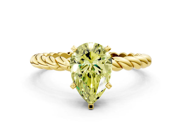 Yellow gold Fancy Yellow Pear  Cut Solitaire Twisted Band with Four-Prong Setting