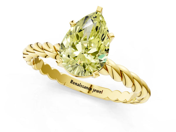 Yellow gold Fancy Yellow Pear  Cut Solitaire Twisted Band with Four-Prong Setting