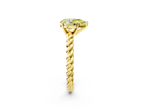 Yellow gold Fancy Yellow Pear  Cut Solitaire Twisted Band with Four-Prong Setting