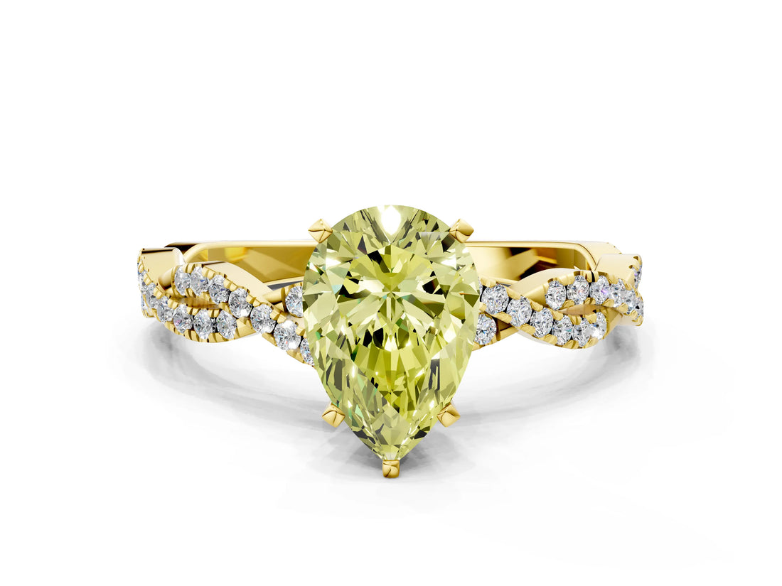 Yellow gold Fancy Yellow Pear Cut Solitaire Twisted Pave Band with Four-Prong Setting_3