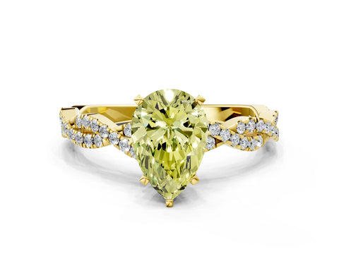 Yellow gold Fancy Yellow Pear Cut Solitaire Twisted Pave Band with Four-Prong Setting_3