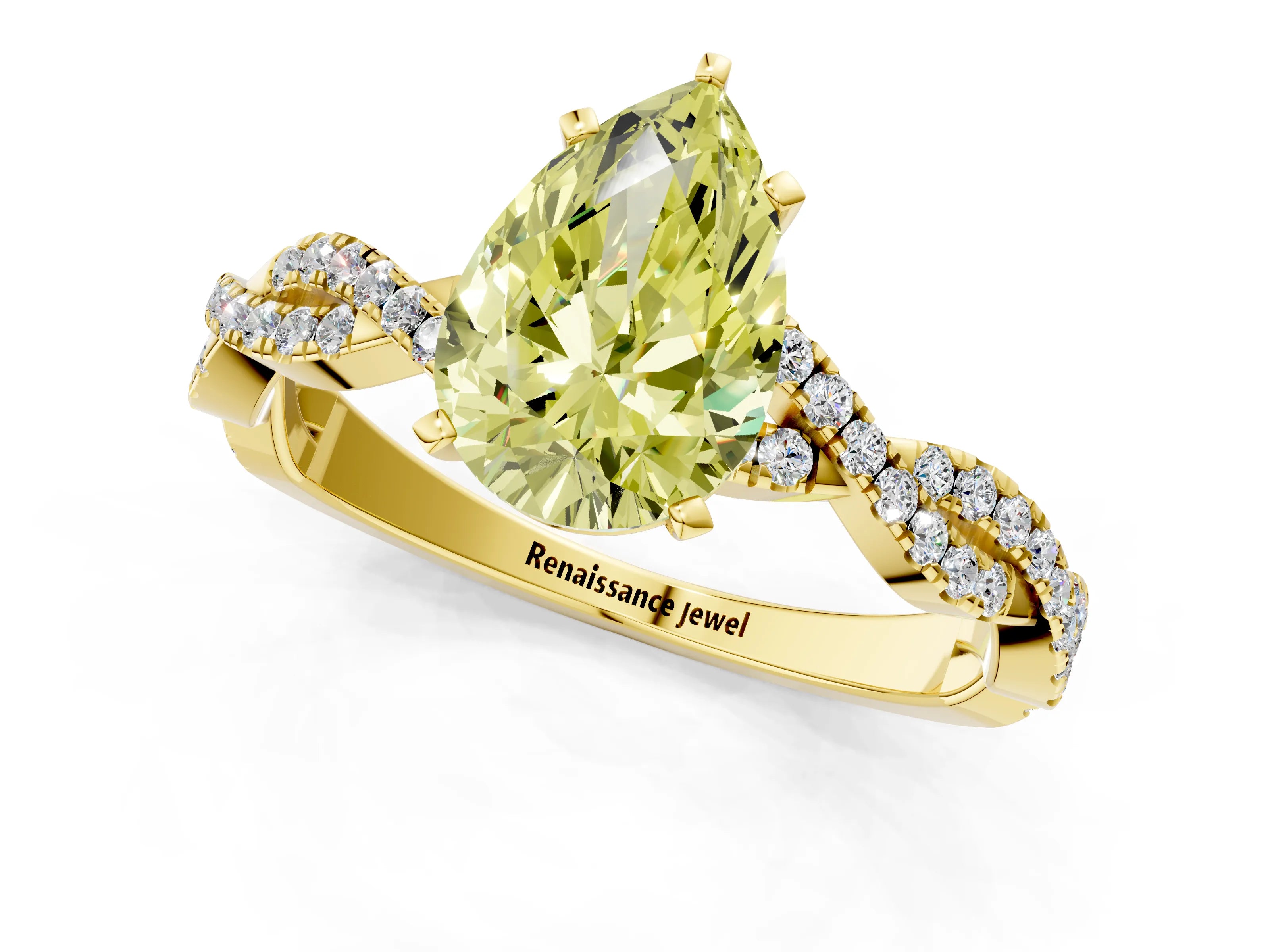 Yellow gold Fancy Yellow Pear Cut Solitaire Twisted Pave Band with Four-Prong Setting_4