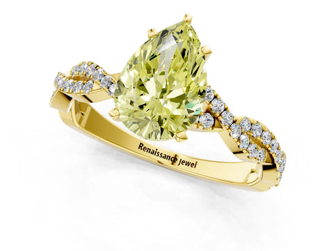 Yellow gold Fancy Yellow Pear Cut Solitaire Twisted Pave Band with Four-Prong Setting_4