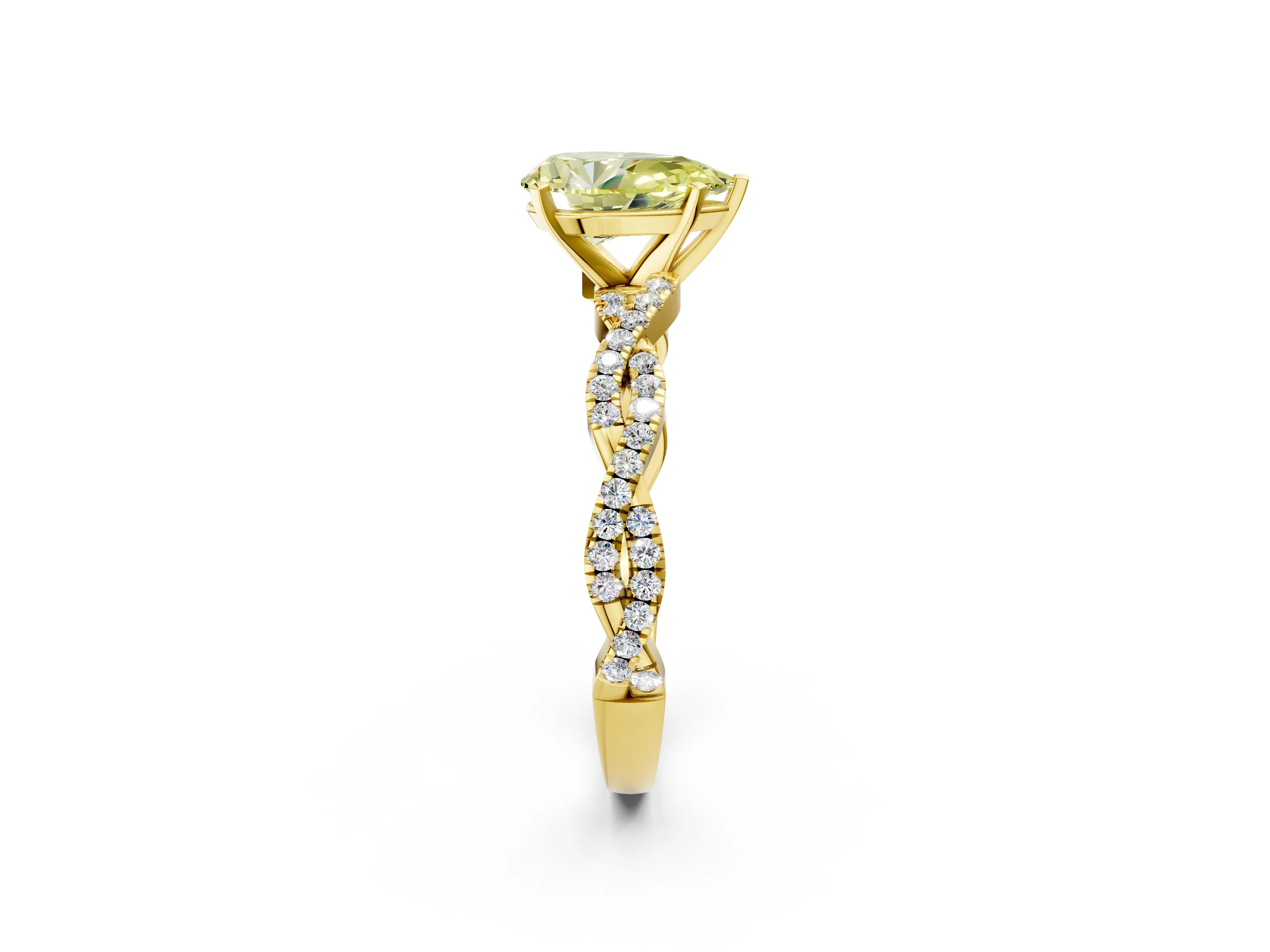 Yellow gold Fancy Yellow Pear Cut Solitaire Twisted Pave Band with Four-Prong Setting_5