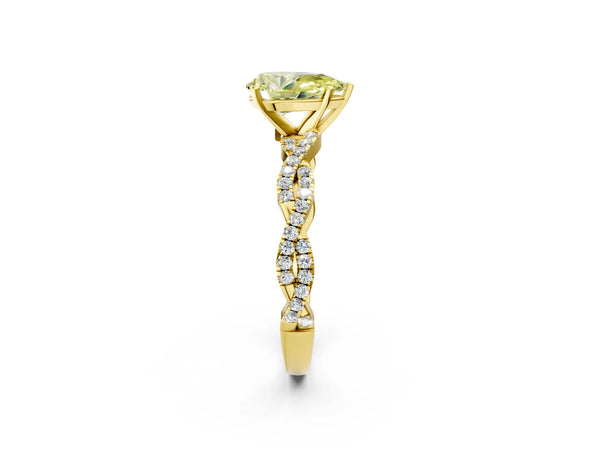 Yellow gold Fancy Yellow Pear Cut Solitaire Twisted Pave Band with Four-Prong Setting