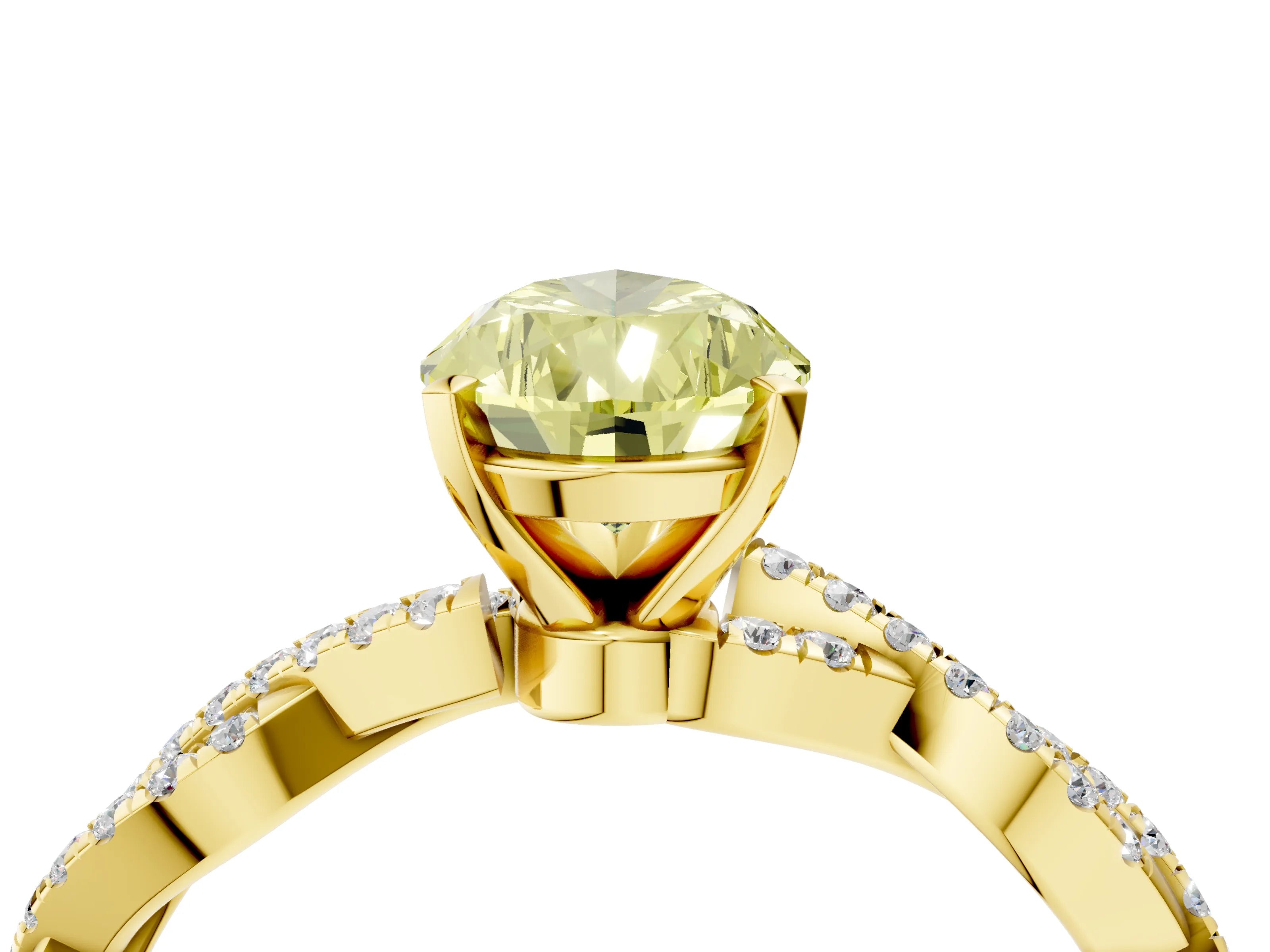 Yellow gold Fancy Yellow Pear Cut Solitaire Twisted Pave Band with Four-Prong Setting_7