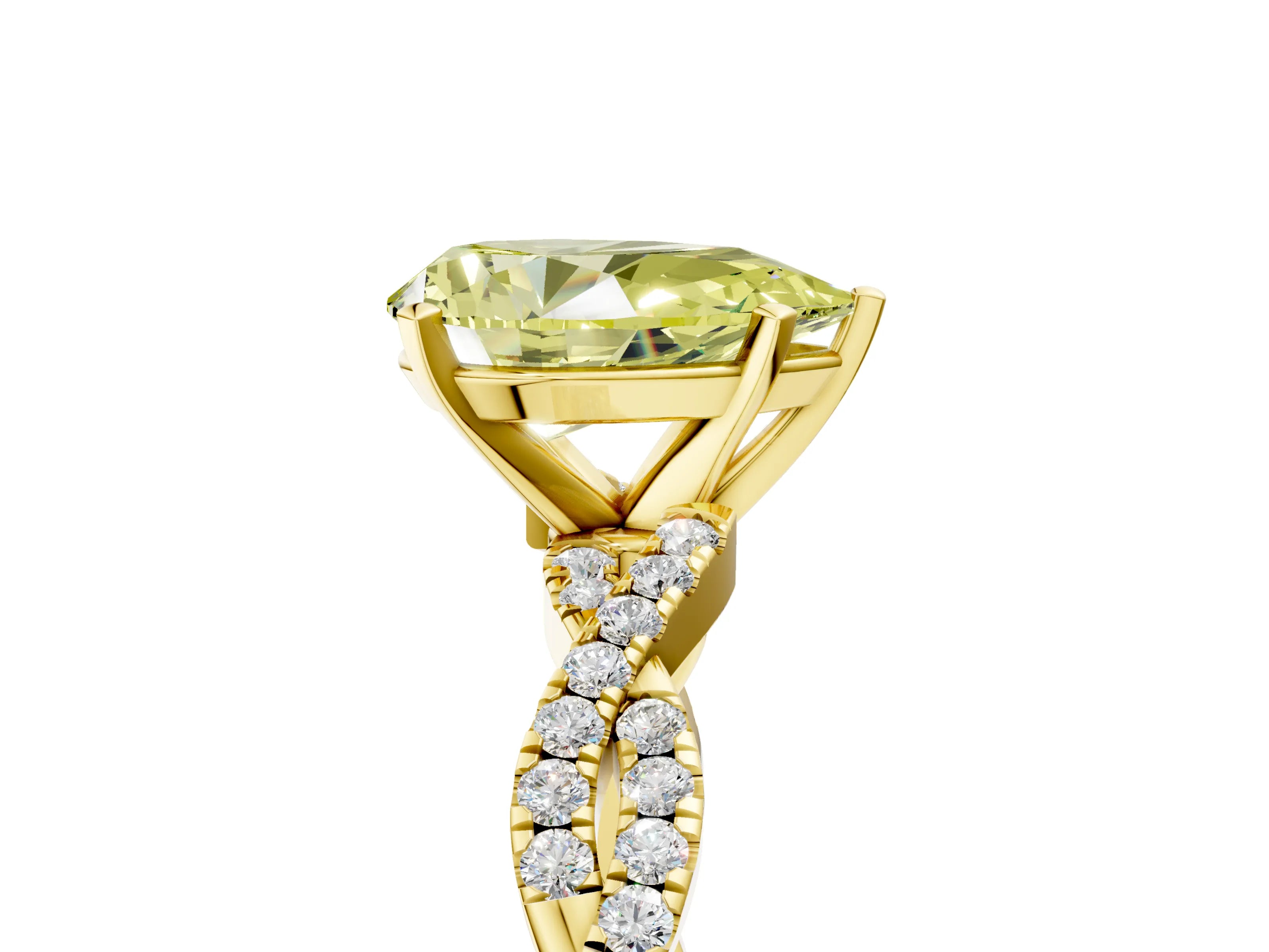 Yellow gold Fancy Yellow Pear Cut Solitaire Twisted Pave Band with Four-Prong Setting_8