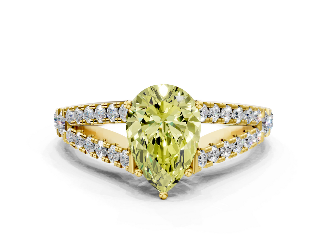 Yellow gold Fancy Yellow Pear  Cut Split Shank Pave Diamond Engagement Ring with Four-Prong Setting_24