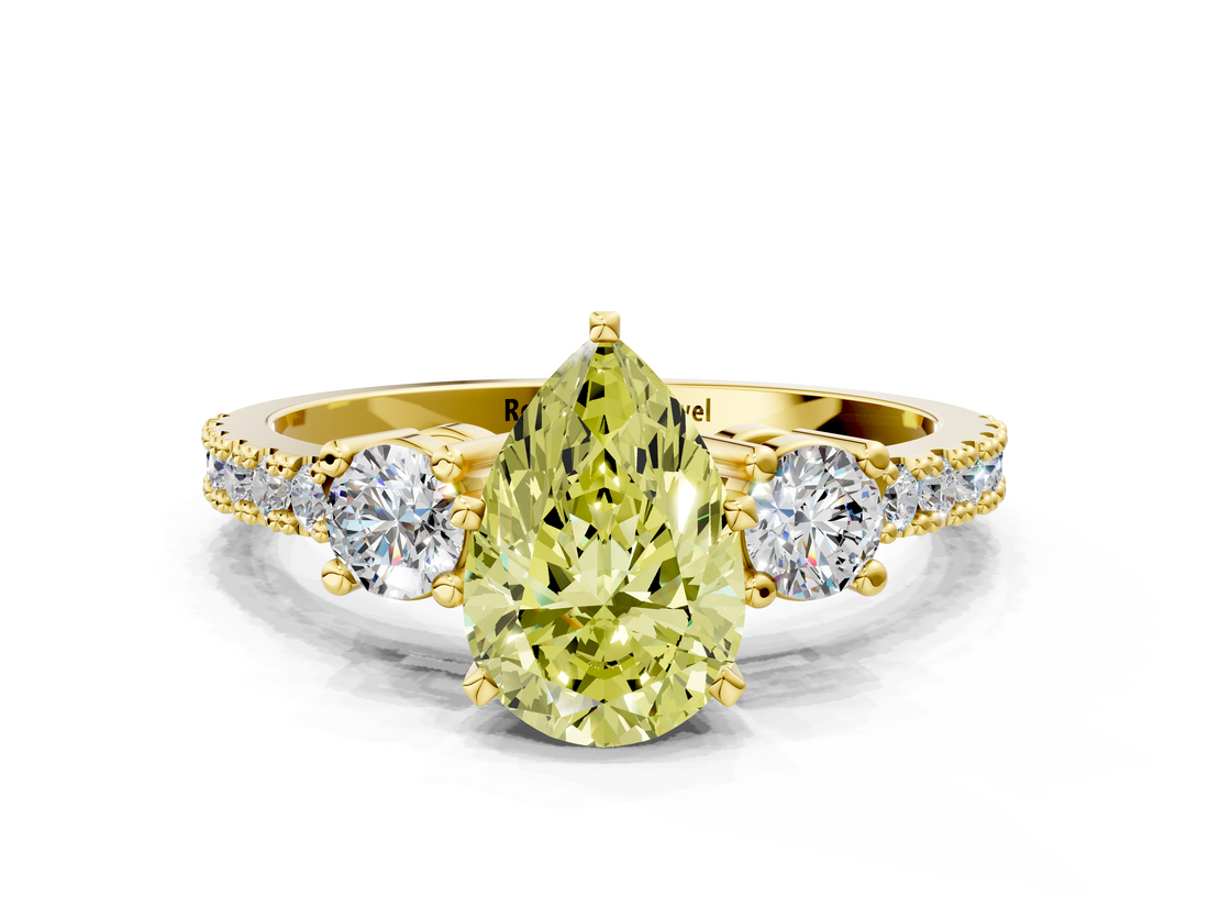 Yellow gold Fancy Yellow Pear  Cut Three-Stone Diamond Pavé Band with Prong Setting_17