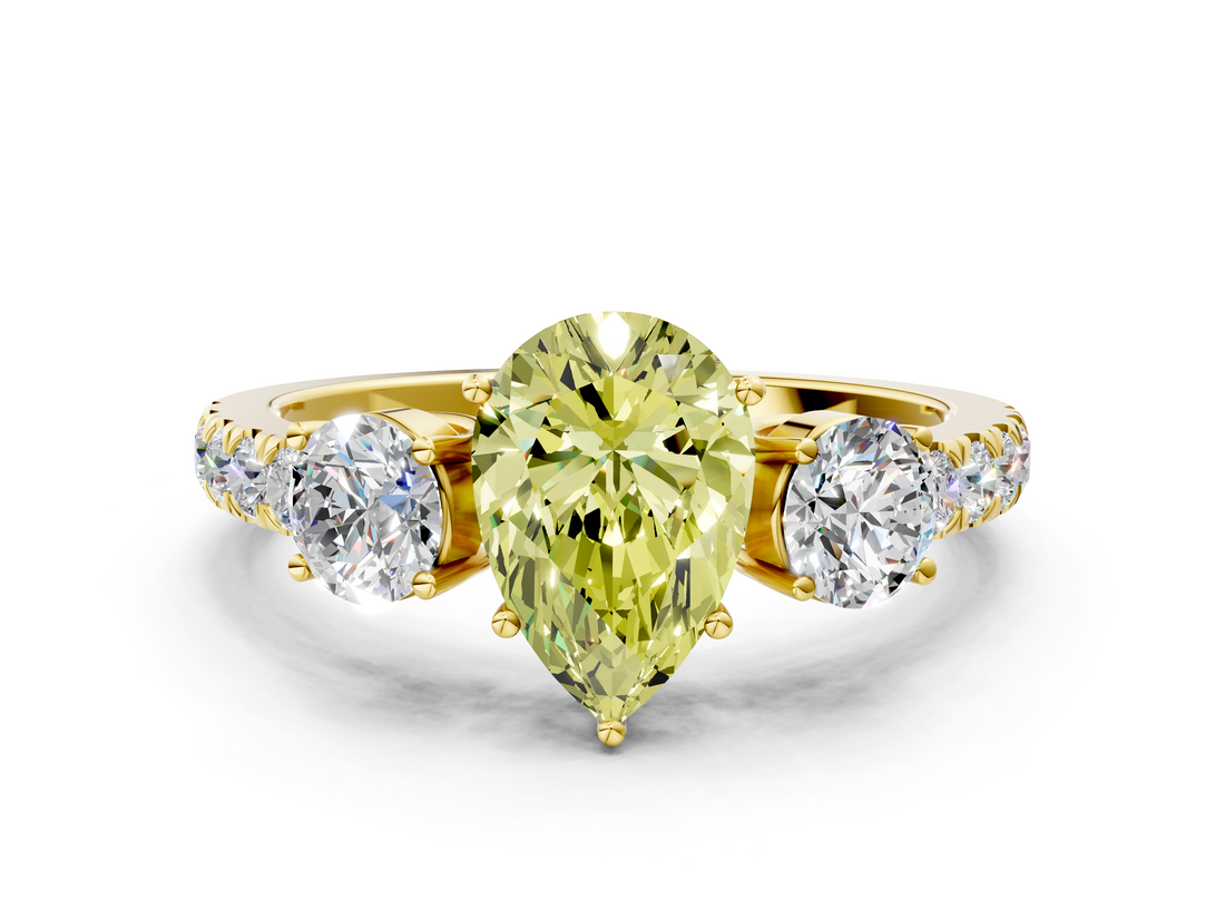 Yellow gold Fancy Yellow Pear  Cut Three-Stone Diamond Pave Band with Prong Setting_37