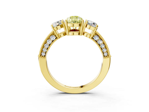 Yellow gold Fancy Yellow Pear Cut Three-Stone Diamond Ring with Pavé Band and Four-Prong Setting_3