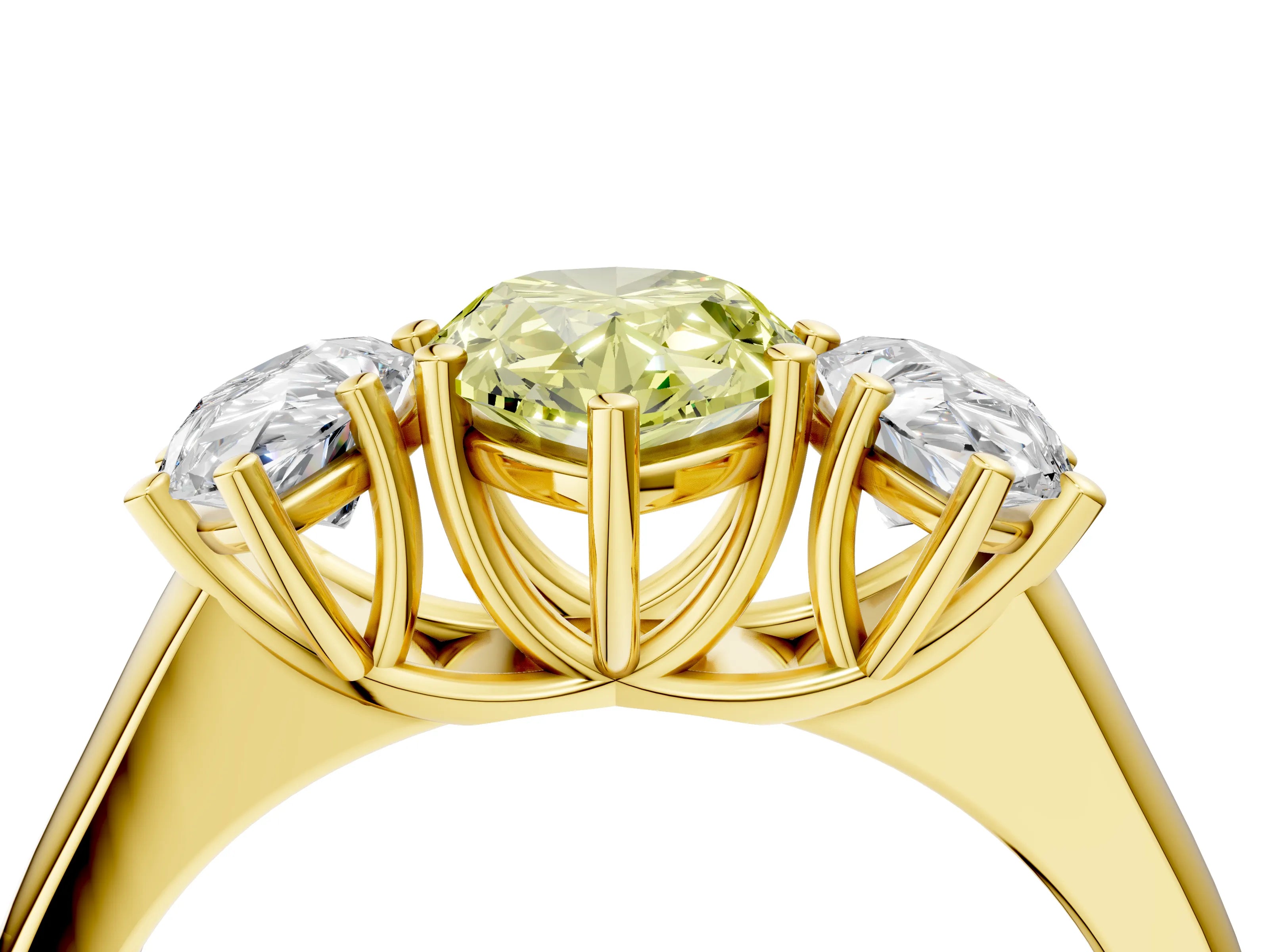 Yellow gold Fancy Yellow Pear Cut Three-Stone Diamond Ring with Prong Setting on a Classic Band_4
