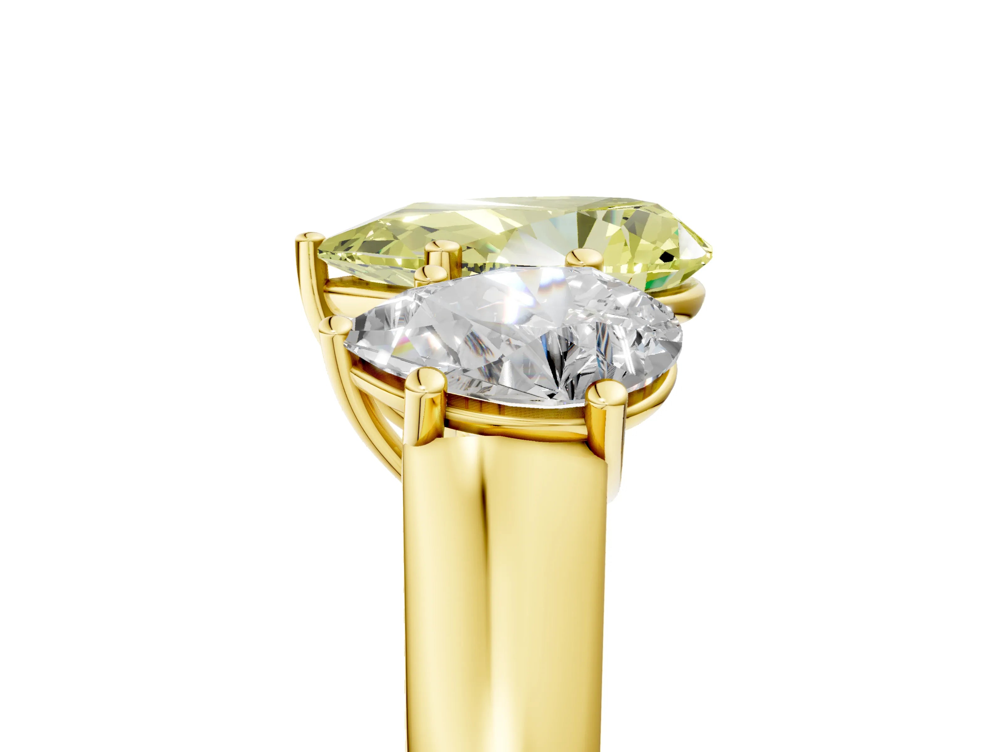 Yellow gold Fancy Yellow Pear Cut Three-Stone Diamond Ring with Prong Setting on a Classic Band_5