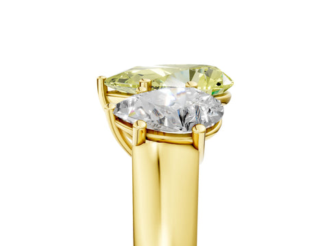 Yellow gold Fancy Yellow Pear Cut Three-Stone Diamond Ring with Prong Setting on a Classic Band_5