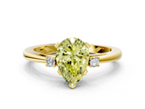 Yellow gold Fancy Yellow Pear  Cut Three-Stone Solitaire Ring with Round Accent Diamonds and Four-Prong Setting_20