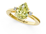 Yellow gold Fancy Yellow Pear  Cut Three-Stone Solitaire Ring with Round Accent Diamonds and Four-Prong Setting_21