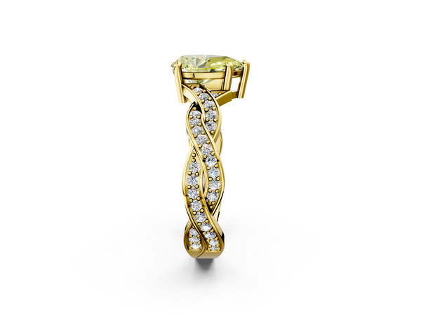 Yellow gold Fancy Yellow Pear  Cut Twisted Pavé Band Solitaire Ring with Four-Prong Setting