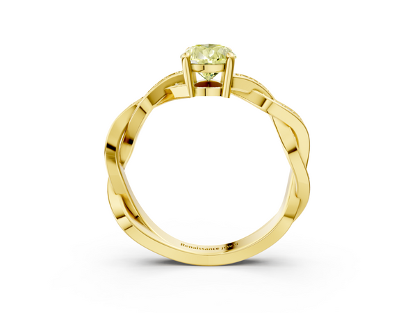 Yellow gold Fancy Yellow Pear  Cut Twisted Pavé Band Solitaire Ring with Four-Prong Setting