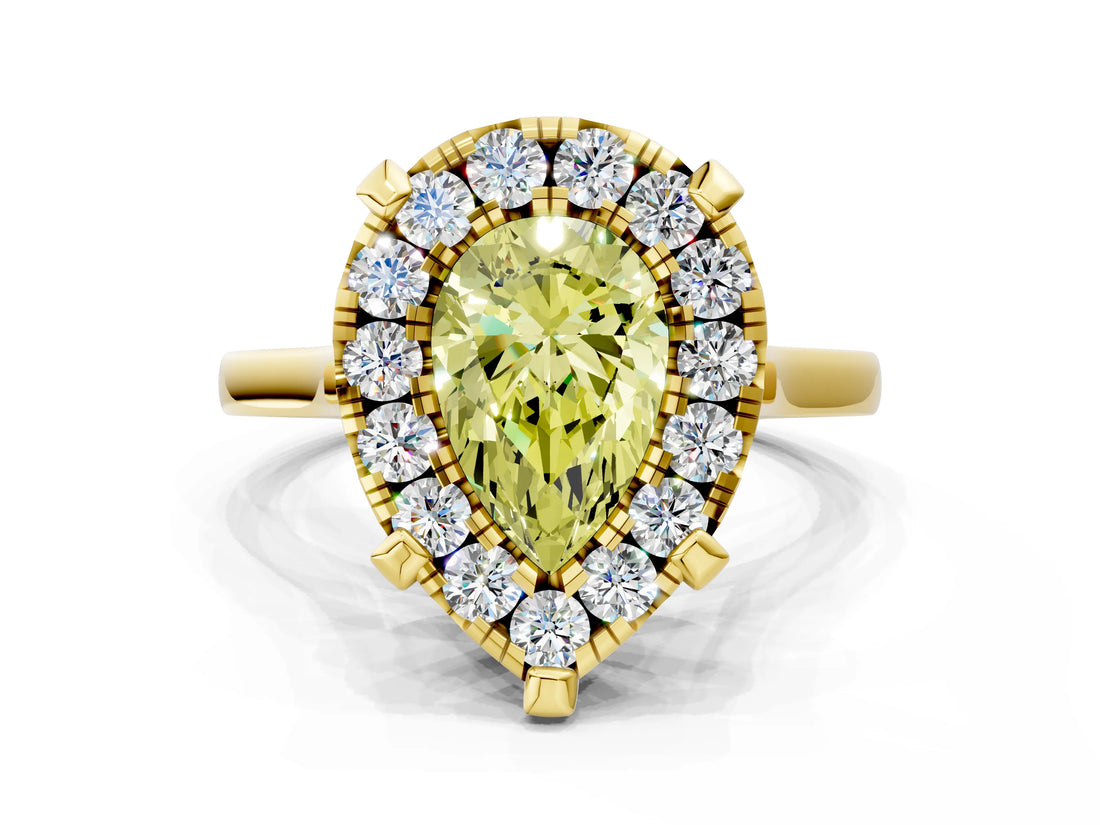 Yellow gold Fancy Yellow Pear  Diamond Cluster Halo Solitaire with Four-Prong Setting_77
