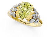 Yellow gold Fancy Yellow Pear  Diamond Cluster Leaf Design Ring with Prong Setting_54