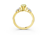 Yellow gold Fancy Yellow Pear  Diamond Cluster Leaf Design Ring with Prong Setting_56