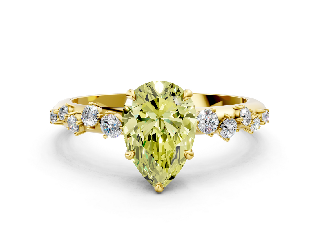 Yellow gold Fancy Yellow Pear  Diamond Cluster Prong-Set Solitaire Ring_59