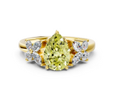 Yellow gold Fancy Yellow Pear  Diamond Floral Cluster Ring with Solitaire Band and Prong Setting_46