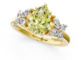 Yellow gold Fancy Yellow Pear  Diamond Floral Cluster Ring with Solitaire Band and Prong Setting_47