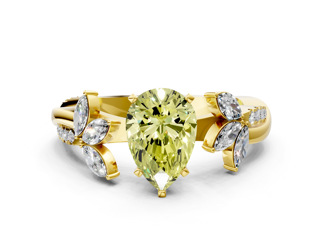 Yellow gold Fancy Yellow Pear  Diamond Floral Vine Solitaire Engagement Ring_3