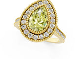Yellow gold Fancy Yellow Pear  Diamond Halo Ring with Milgrain Frame and Pavé Band 1